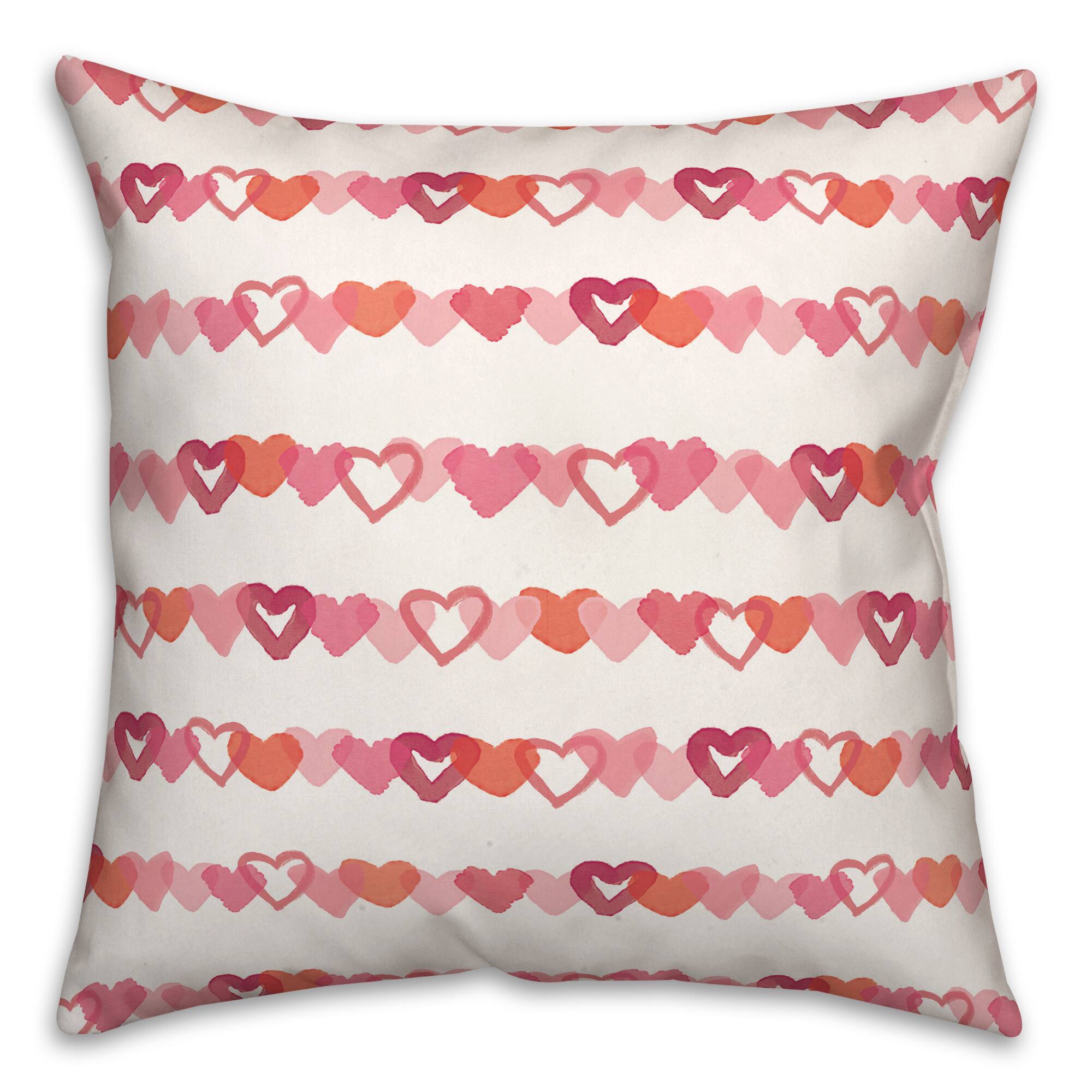 Watercolor Heart Stripes 18" x 18" Throw Pillow
